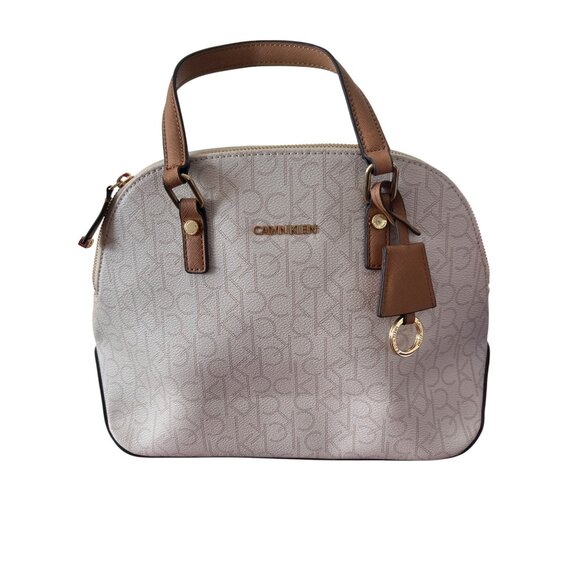 Calvin Klein Signature Logo Round Satchel Handbag Purse Bag Crossbody Zip Top - Picture 1 of 11